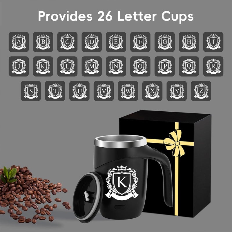 MNZZ Initial Magnetic Stirring Coffee Mug Stainless Travel Cup Men Husband Birthday Christmas Valentines Father Day Gifts Ideal Wife Romantic Anniversary Gadget Gag Meaningful Awesome Who Have Everything,K - Image 2